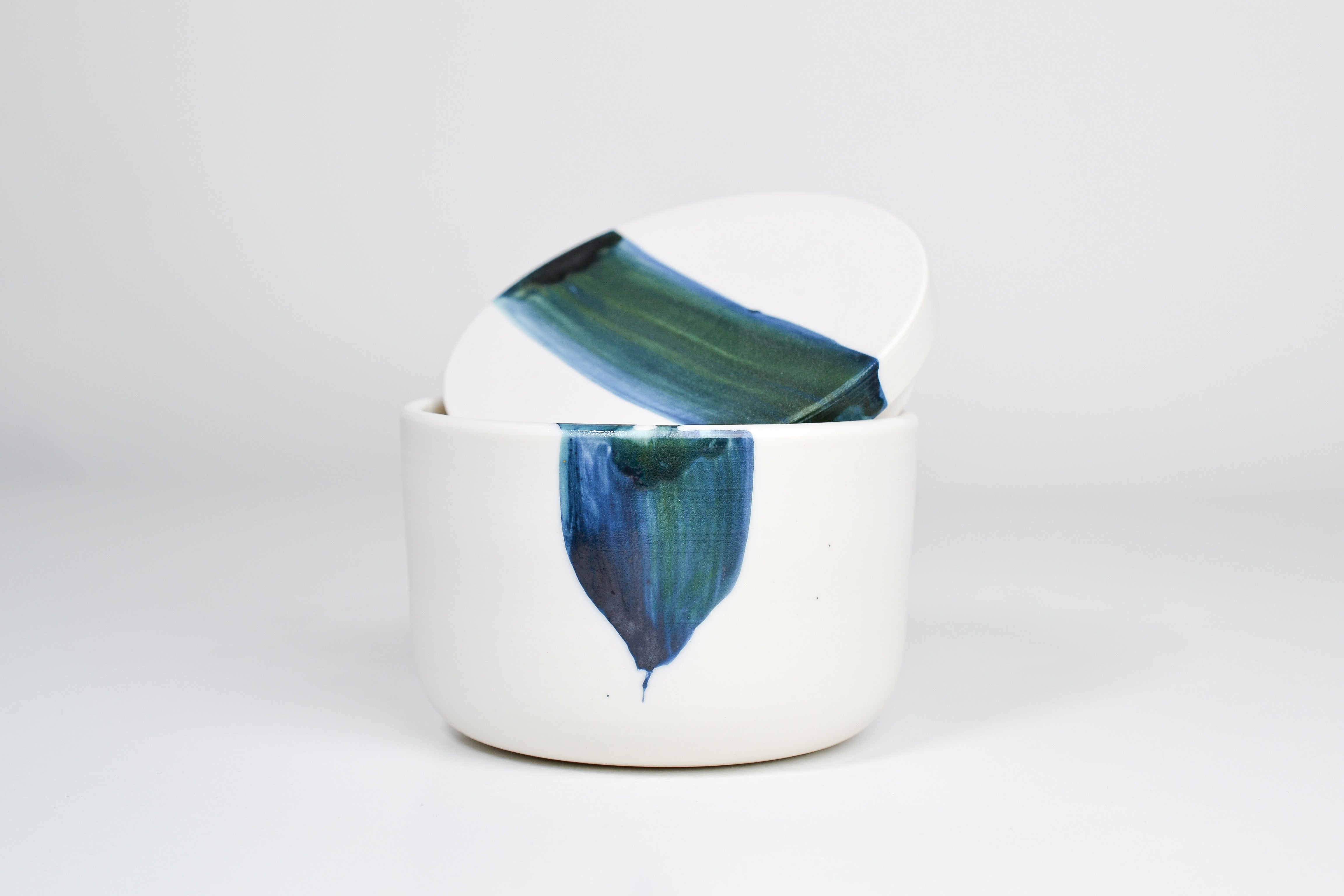 Simple sugar jar, green line, 300ml cup with a lid