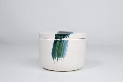 Simple sugar jar, green line, 300ml cup with a lid